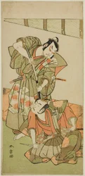 The Actors Ichikawa Yaozo II as Konoshita Hyokichi and Sakata Hangoro II as Matsunaga Daizen Hisahide, in the Play Gion Sairei Shinko Ki, Performed at the Ichimura Theater in the Fifth Month, 1775