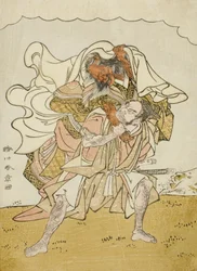 The Warrior Omori Hikoshichi Carrying a Female Demon on His Back, c.1772