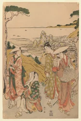 A Company of Pilgrims from Yedo Outside a Tea House on the Hills Behind the Beach of Futami Admiring the View