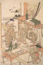 Chinese Boys Learning to Write and Paint