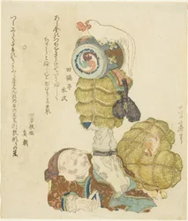 Daikoku Balancing Rice Bales, Mallet, and Rooster on His Feet