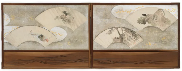 Four Fan Paintings Mounted on a Screen