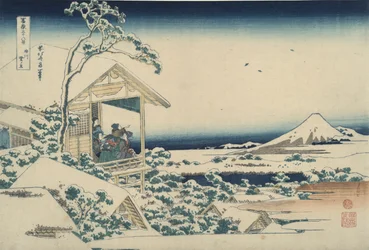 Fuji from Koishikawa on a Snowy Morning, from the Series Thirty-six Views of Mount Fuji