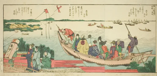 Pages from the illustrated book "Panoramic Views along the Banks of the Sumida River"
