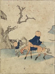 Traveler on Horseback under Bloomed Cherry Tree