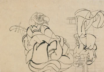 Two sketches: lady playing samisen and lady with back to observer, late 18th-early 19th century