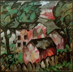 Landscape with Three Red Houses