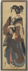 Waitress Holding a Black Lacquer Stand