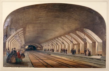 Interior of Baker Street Station Showing Platforms and an Approaching Train, London, c. 1865