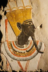 Deir el Bahri; Limestone relief; painted God Amun-Min