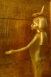 Detail of goddess Selket surrounding shrine for canopic vases, 2009 (photo)
