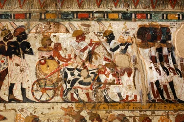 Gold rings being offered from Nubia by Nubians, Tomb of Huy, Viceroy of Kush under Tutankhamun