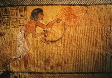 Painting of wheat reaping, Tomb of Sennedjem, Deir el Medina, 2003 (photo)