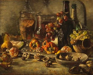 Still Life with Fruit, Nuts and Bottles