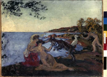 Mythological Motif. Painting by Ker Xavier Roussel (1867-1944), c.1903. Oil on Cardboard. Nabis. Dimensions: 47x62cm. Hermitage Museum, Saint Petersburg