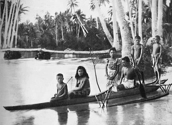 A Samoan Canoe with Outrigger, and Its Occupants, 1902