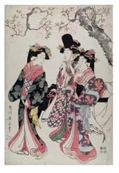 Three Courtesans Walking Under a Flowering Cherry Tree