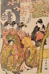 Courtesans Strolling Beneath Cherry Trees Before the Daiko (detail)