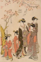 Courtesans Strolling Beneath Cherry Trees (detail)