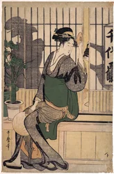 The Chiyozuru Teahouse (Shadows on the Shoji) by Kitagawa Utamaro (1753-1806)