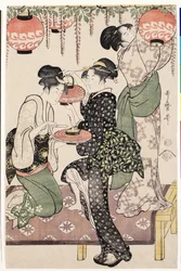 Teahouse girls under a wistaria espalier