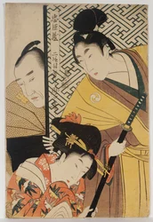 The Young Samurai, Rikiya, with Konami and Honzo Partly Hidden Behind the Door, Act II of 
