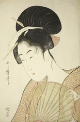 Woman Holding a Round Fan
