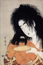 Yamauba and her son Kintaro, japanese stamp, c.1804-05