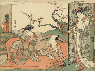 Courtesan Watching a Young Apprentice in Bed With A Client