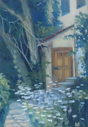 Garden Corner with Hemlock Blossoms