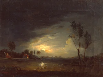 Fjord Landscape with Fishermen in Moonlight
