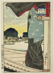Distant View of Matsuchi Hill from the Sumida River, from the series "One Hundred Views of Musashi Province"