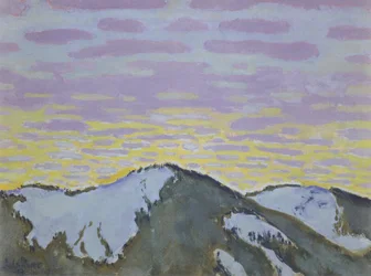Mountain peaks with coloured clouds