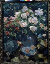 Roses in a Blue Jug