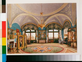 Interiors of the Winter Palace: The Corner Drawing Room of Emperor Nicholas I (Watercolour by Konstantin Andreyevich Ukhtomsky, End of 19th century)