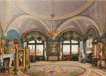 Interiors of the Winter Palace: The Corner Drawing Room of Emperor Nicholas I, Mid 19th Century