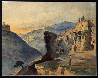 The Valley of Josaphat, the Mount of Olives, Siloam Village. Description of places near Jerusalem, Israel, mentioned in the Bible. The Valley of Josaphat is a portion of the Kidron Valley