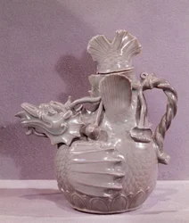 Korean art: ceramic aquamarine shaped like an aquatic dragon. Koryo period
