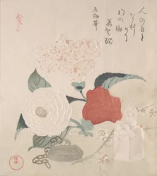 Camellia Flowers, a Netsuke and a Seal