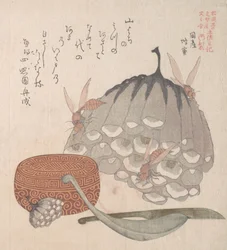 Hives with Wasps, and a Box with a Spoon for Honey