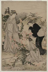 Women Cutting Branches of Bush Clover; The Noji Tama River in Omi Province, from an untitled series of the Six Tama Rivers