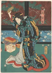 Scene from the Play The Mirror Mountain, Lady Iwafuji with Sandal in Her Hand