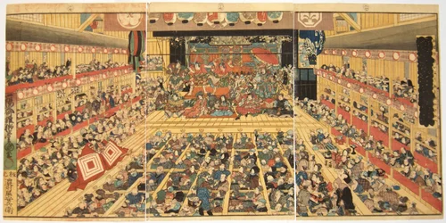 Odori-keiyo Edo-e no Sakae: Theatre Interior with Shibaraku Performance
