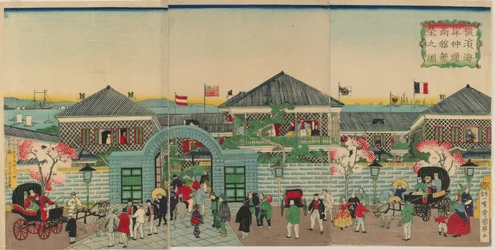 Picture of the Prosperity of Mercantile Establishments along Nakadouri on the Yokohama, Meiji era, 1870