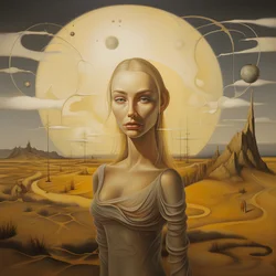 35-Year-Old Sami Woman with Crescent Moon, Mysterious Smile, Face and Body Slightly Turned Away, Long Blonde Hair 2