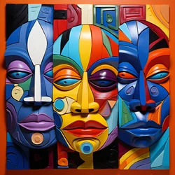 7 Bright Colorful, 4 Human Mask Faces 3