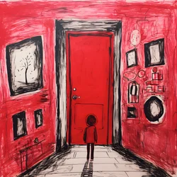 8-year-old girl drawing a red door in her bedroom 2