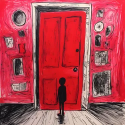 8-year-old girl drawing a red door in her bedroom 3
