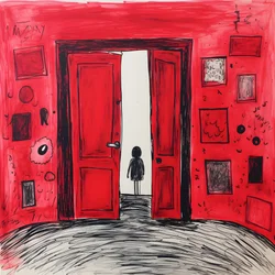 8-year-old girl drawing a red door in her bedroom 4