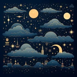 A Collection of Isolated Fantasy Illustrations of Sky Elements 1